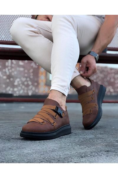 MarDyHome Tan Black Men's High Sole Shoes