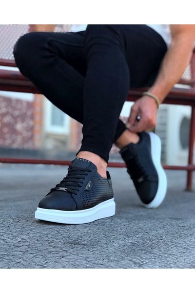 kapsulavm Black Perforated Men's High Sole Shoes