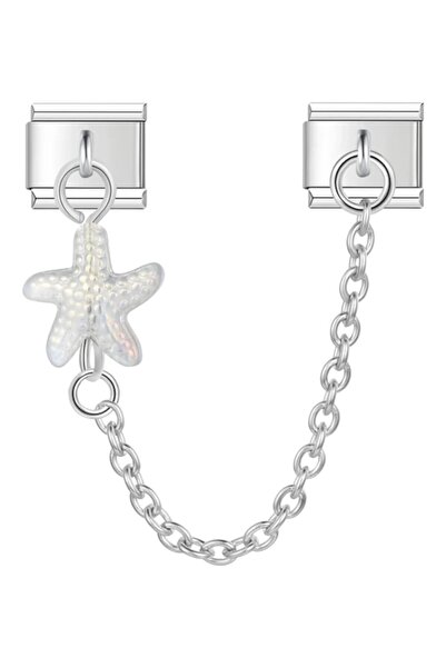 CHARMED Beyaz Şeffaf Deniz Yıldızı Zincirli İtalyan (Italian) Çelik Charm