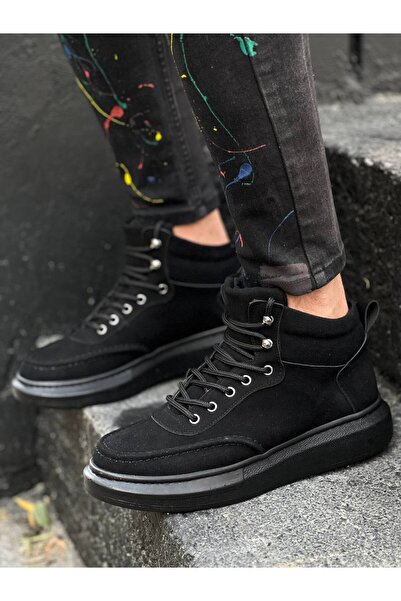 BOA Kb 0994 Black Suede Black High Sole Men's Ankle Boots