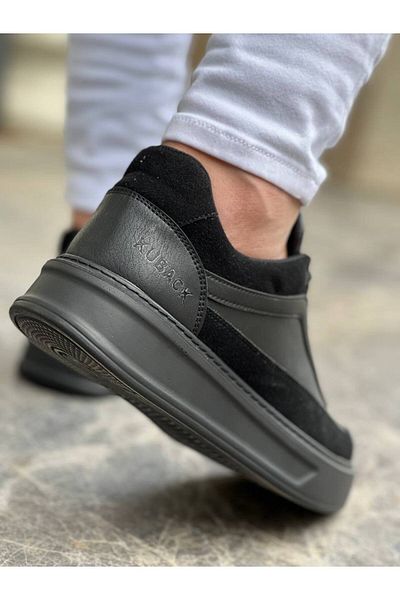 BOA KB 006 Black Skin Black High Sole Lace Up Casual Men's Shoes