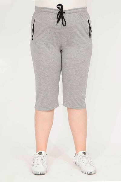 Şans Women's Gray Large Size Side Pocket Tracksuit Capri 65n35869