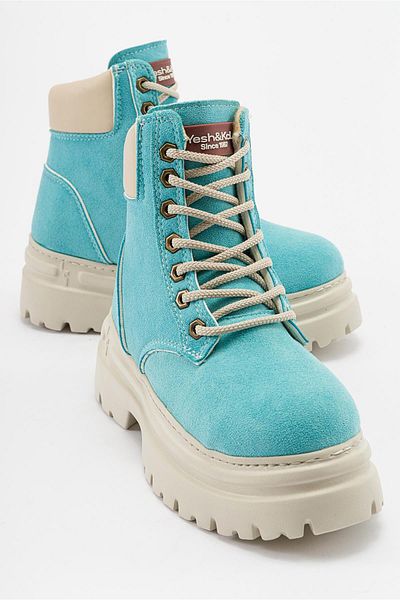 Ccway Cizme cusute cu sireturi BLUE SUEDE