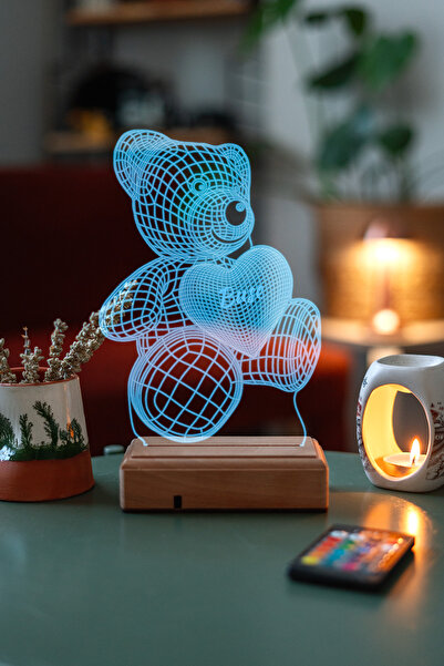 Modiwa Design Sevgiliye Hediye 3d Aşk Ayıcık 16 Renk Dekoratif 16 Renkli Led Lamba