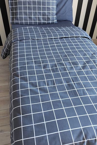 CANDAN ÇEYİZ Cotton 4 Piece Checkered Anthracite Young Duvet Cover Set with Elastic Sheets (Gift)