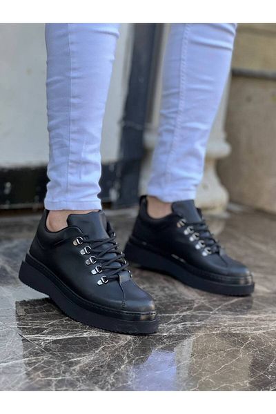 BOA KB X4 Black Skin Black High Sole Lace Up Casual Men's Shoes