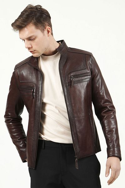 Dericlub Orlando Men's Jumbo Slimfit Real Leather Coat Hazelnut