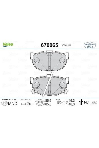 VALEO Rear Pad Hyundai Elentra iı-ııı Kia Cerato 1.5 Crdi Nıssan Maxima III583022FA10-5830228a00