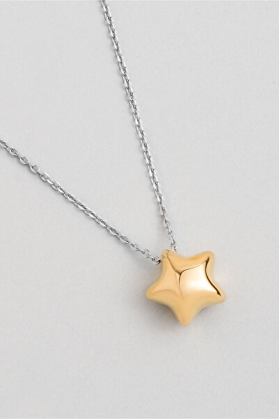 So CHIC... Wonderland 18 Ayar Sarı ve Beyaz Altın Kaplama 45 Cm Gümüş Yıldız Kolye