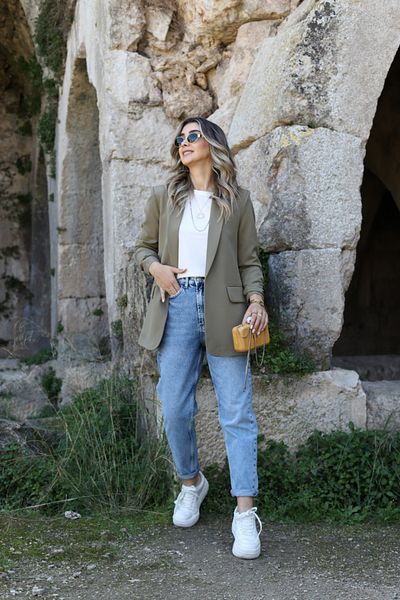 bytugcekaya Blazer kaki - Detaliat cu mâneci
