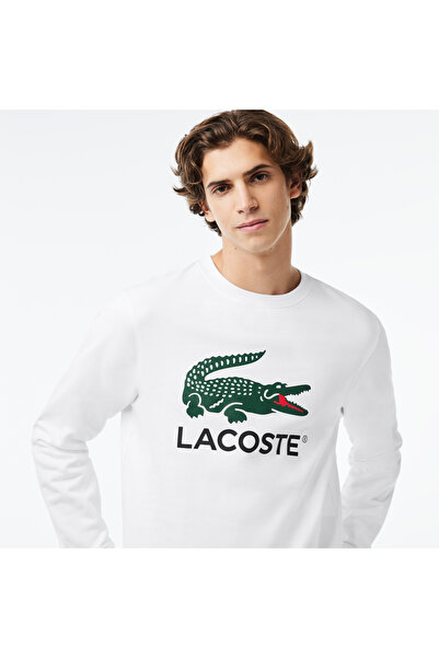 Lacoste Erkek Classic Fit Bisiklet Yaka Baskılı Beyaz Sweatshirt