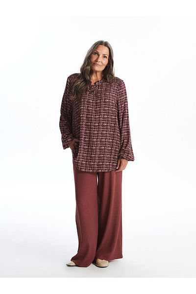 LC Waikiki Lcw Grace Burgundy Laced Collar Patterned Women's Blouse