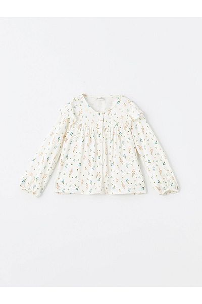 LC Waikiki Lcw Kids Ecru Crew λαιμόκοψη Floral μακρυμάνικη μπλούζα για κορίτσια