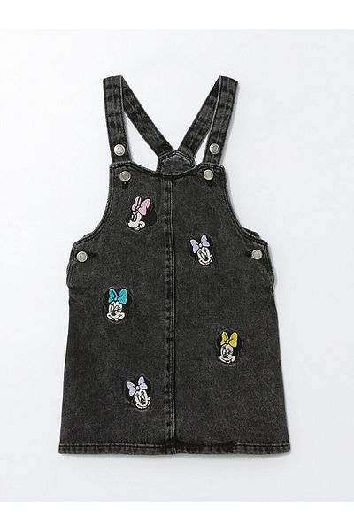 LC Waikiki Square Neck Minnie Mouse Embroidered Girls' Jean Dress
