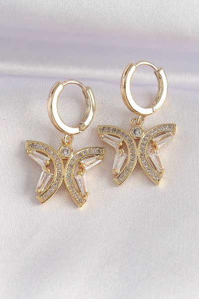 YTT Marketing Brass Gold Color Zircon Stone Butterfly Design Earrings