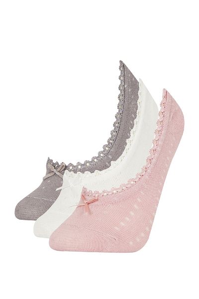 DeFacto Women's Invisible 3-Piece Cotton Ballerina Socks B1049Axns