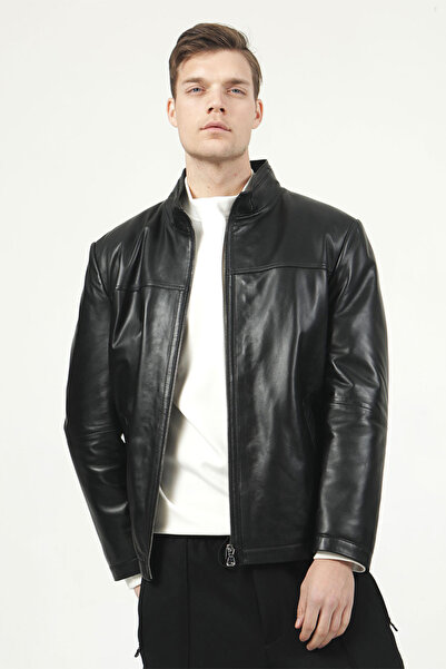 Dericlub Dave Hakim Yaka Hakiki Deri Erkek Mont Siyah