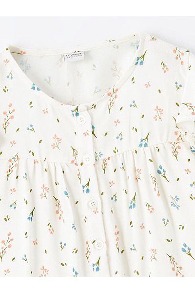 LC Waikiki Lcw Kids Ecru Crew λαιμόκοψη Floral μακρυμάνικη μπλούζα για κορίτσια