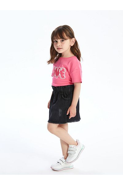LC Waikiki Lcw Baby Girl Jean Skirt with Elastic Waist Fast Fashion