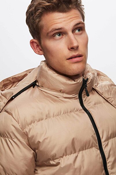 D'S Damat Regular Fit Vizon Rüzgar Geçirmez Kapüşonlu Kışlık Şişme Mont