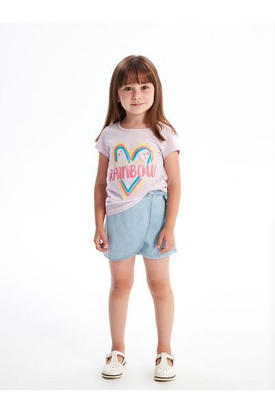 LC Waikiki Fustă cu pantaloni scurti de jeans pentru fetita cu talie elastică