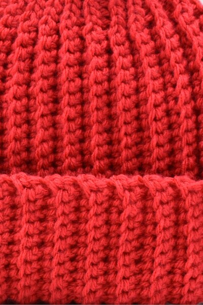 Külah Women's Hand Knitted Winter Wool Beret Coral Red