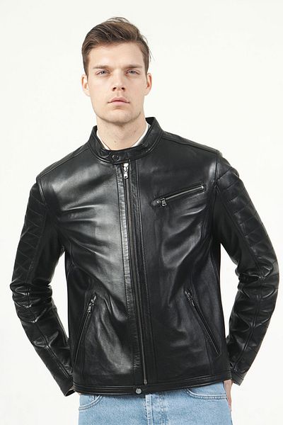 Dericlub Brg Men's Judge Collar Slimfit Genuine Leather Coat Black