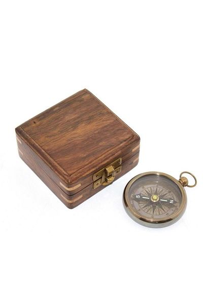 HSDemirci Brass Compass with Wooden Box