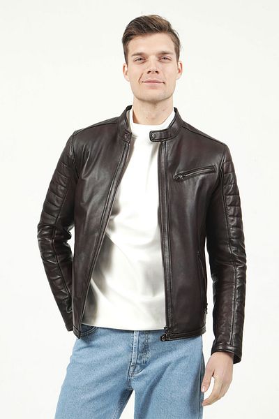 Dericlub Topgun Real Leather Ανδρικό Παλτό Καστανέ