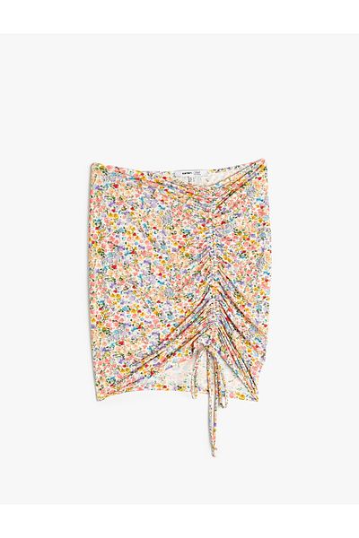 Koton Νέα σεζόν Koton X Sibil Çetinkaya - Floral Mini Pareo φούστα με ντραπέ λεπτομέρεια με κορδόνι