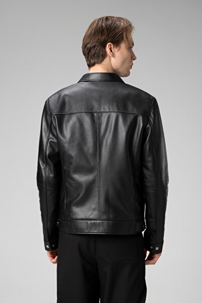 Dericlub Men's Slim-Fit Genuine Leather Coat - Kansas Black