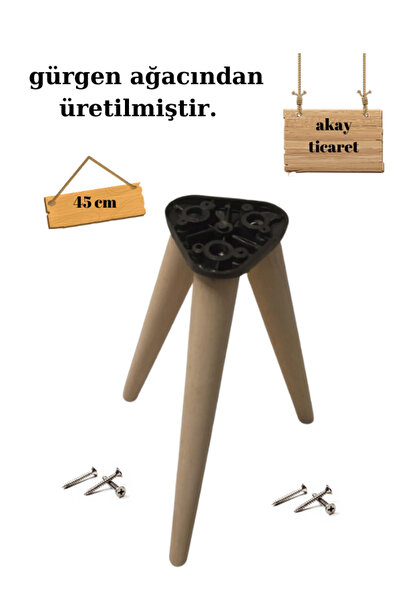 AKAY TİCARET ahşap konik ayak 3 lü takım 45 cm