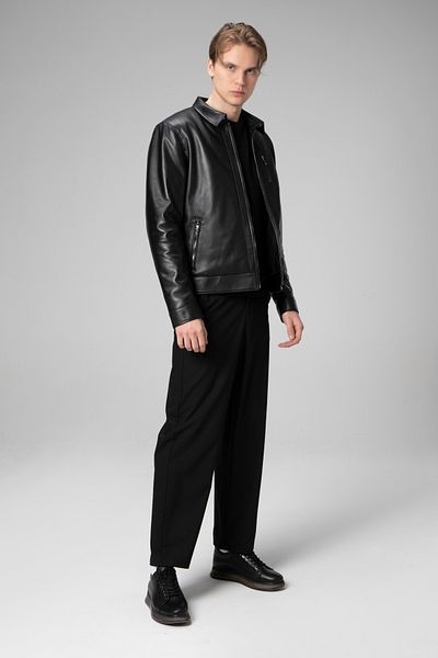 Dericlub Ανδρικό παλτό από γνήσιο δέρμα Slim-fit - Kansas Black