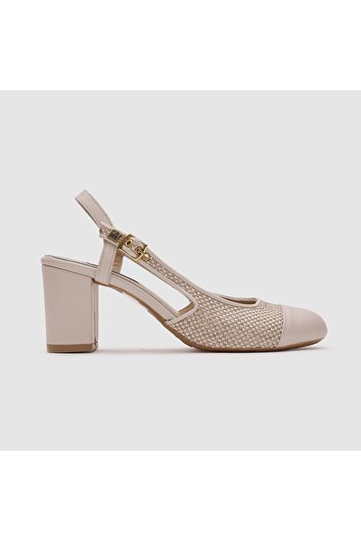 TOGO Bej - Bej Keten Hakiki Deri Kadın Topuklu Ayakkabı [060049]