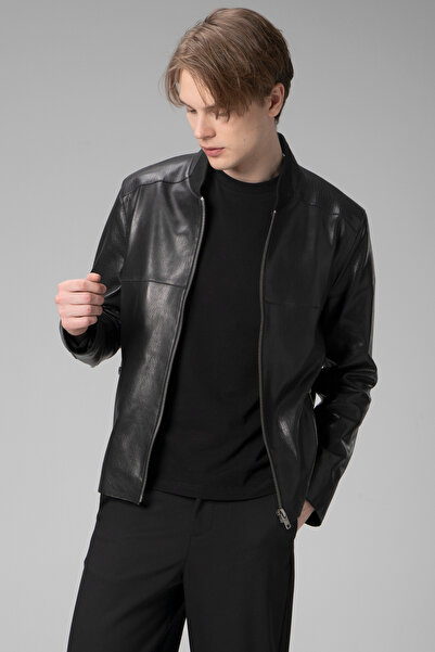 Dericlub Wm251 Men's Jumbo Slim-Fit Genuine Leather Coat Black