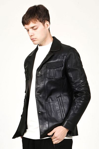 Dericlub E1029 Model - Μαύρο ανδρικό παλτό από γνήσιο δέρμα
