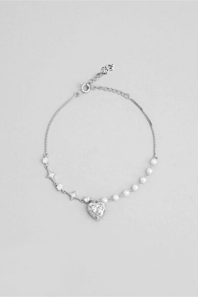 So CHIC... Sihirli Kalp 18 Ayar Beyaz Altın Kaplama Gümüş 19 Cm Tasarım Bileklik