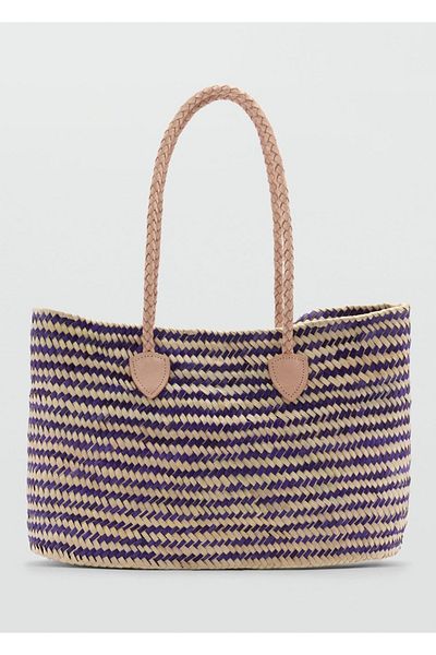 MANGO Woman Geantă shopper cu mâner din piele
