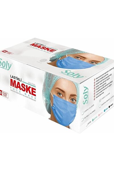 Soly Care Mavi 3 Katlı Full Ultrasonic Telli Maske - 50 Adet