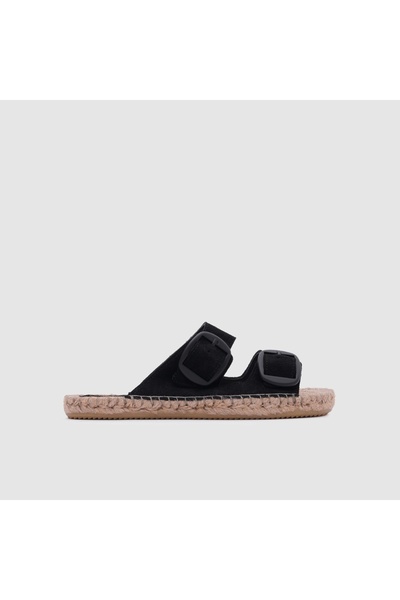 TOGO Siyah Süet Kadın Espadril Terlik [060039]