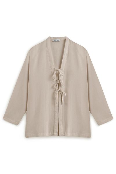praye Mink Linen Blended Kimono - Lace-up