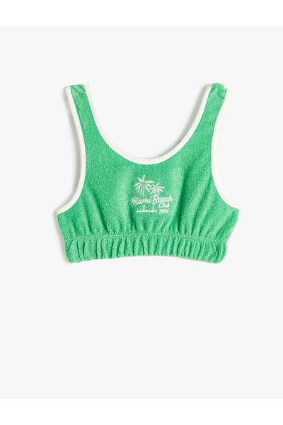 Koton New Season Crop Tank Top Terry Fabric Palm Embroidery Detailed Cotton