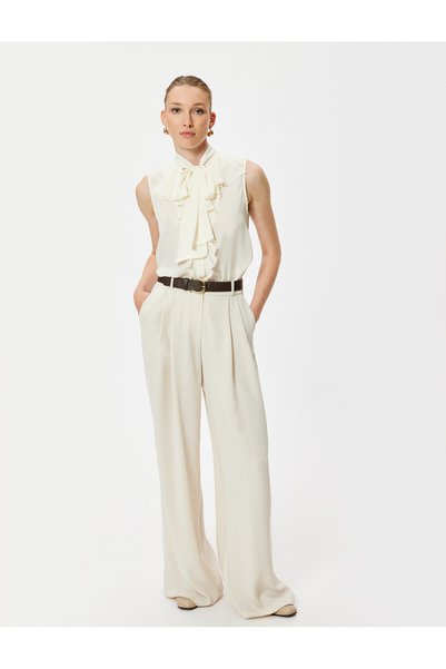 Koton Beige Women's Sleeveless Ruffle Shirt