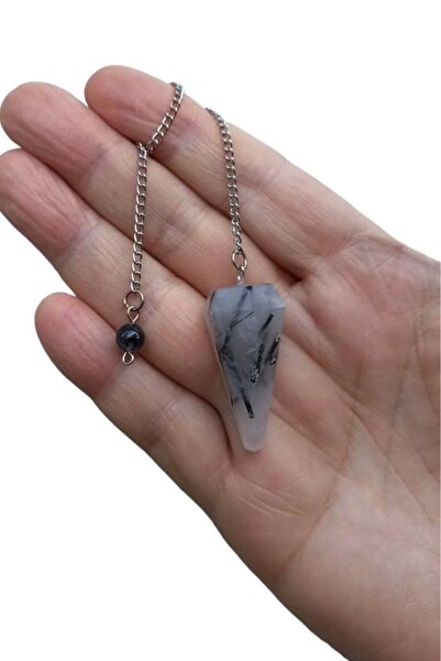 Pozitif Doğal Taş Siyah Turmalinli Kuvars Pandül - Sarkaç 408-2