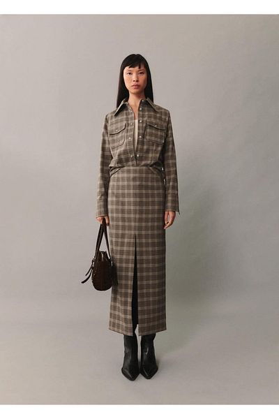 MANGO Woman Καρό φούστα με σκίσιμο
