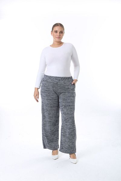 Şans Plus Size Navy Blue Steel Knitted Trousers - with Elastic Waist and Pockets 65N38330