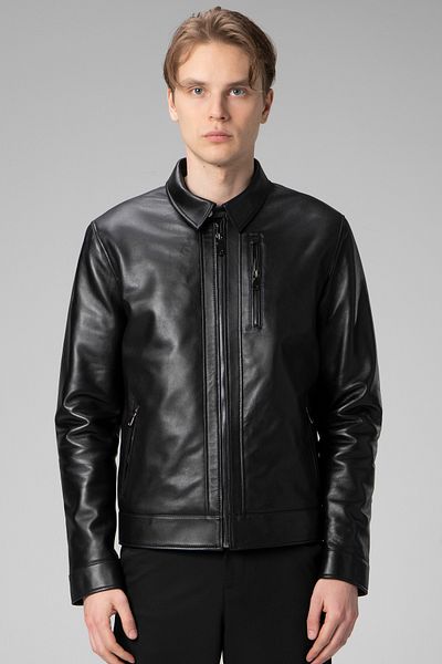 Dericlub Ανδρικό παλτό από γνήσιο δέρμα Slim-fit - Kansas Black