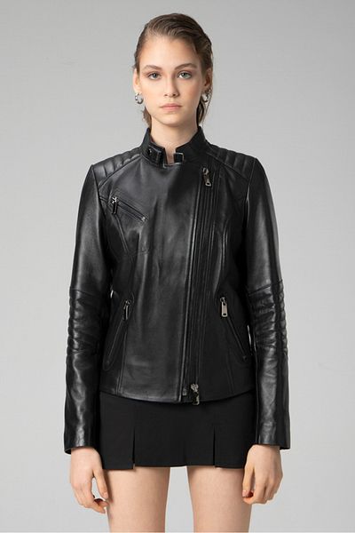 Dericlub Genuine Leather Women's Black Coat - Kasuka