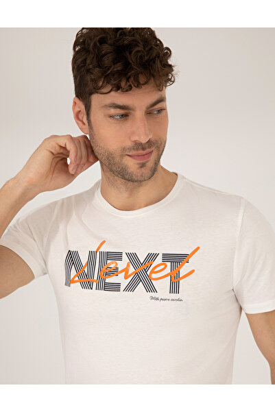 Pierre Cardin Ecru Slim Fit Printed Crew Neck T-Shirt 50262639 -Vr019