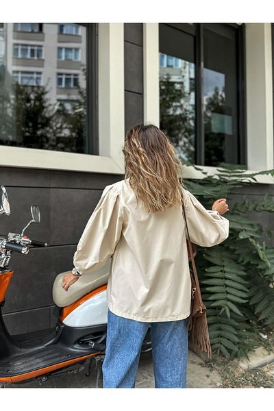 Zerrincan Giyim Balloon Sleeve Cream Trench Coat